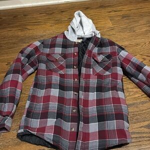 Wrangler flannel shacket with hood